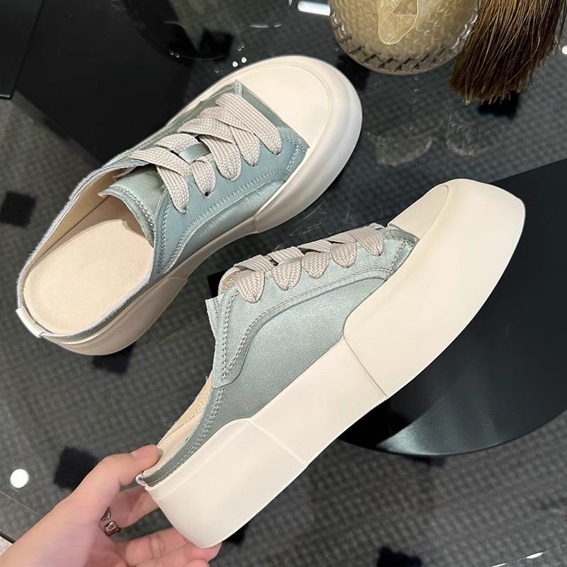 Satin bag head half drag women 2025 new satin shoes bread slippers outer wear color matching lazy casual sandals light