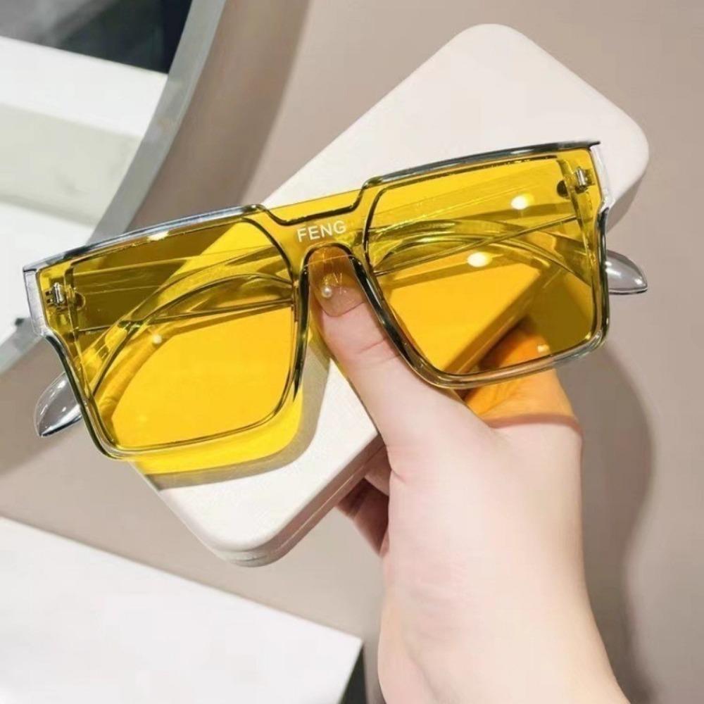 Retro Korean One-piece Large-frame Windproof Sunglasses Women's Retro Ins Yellow Glasses Men's Driving UV400