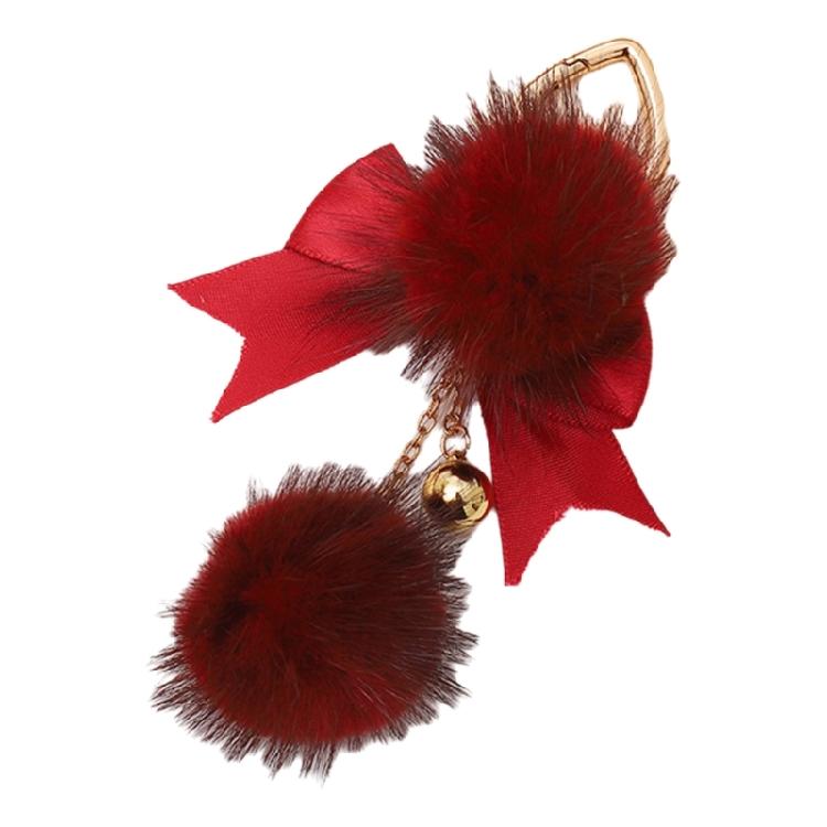 

Fashionable Plush Keychain Accessory Stylish Fabric Bowknot Keychain Plush Sphere Pendant for Handbags and Backpacks червоний