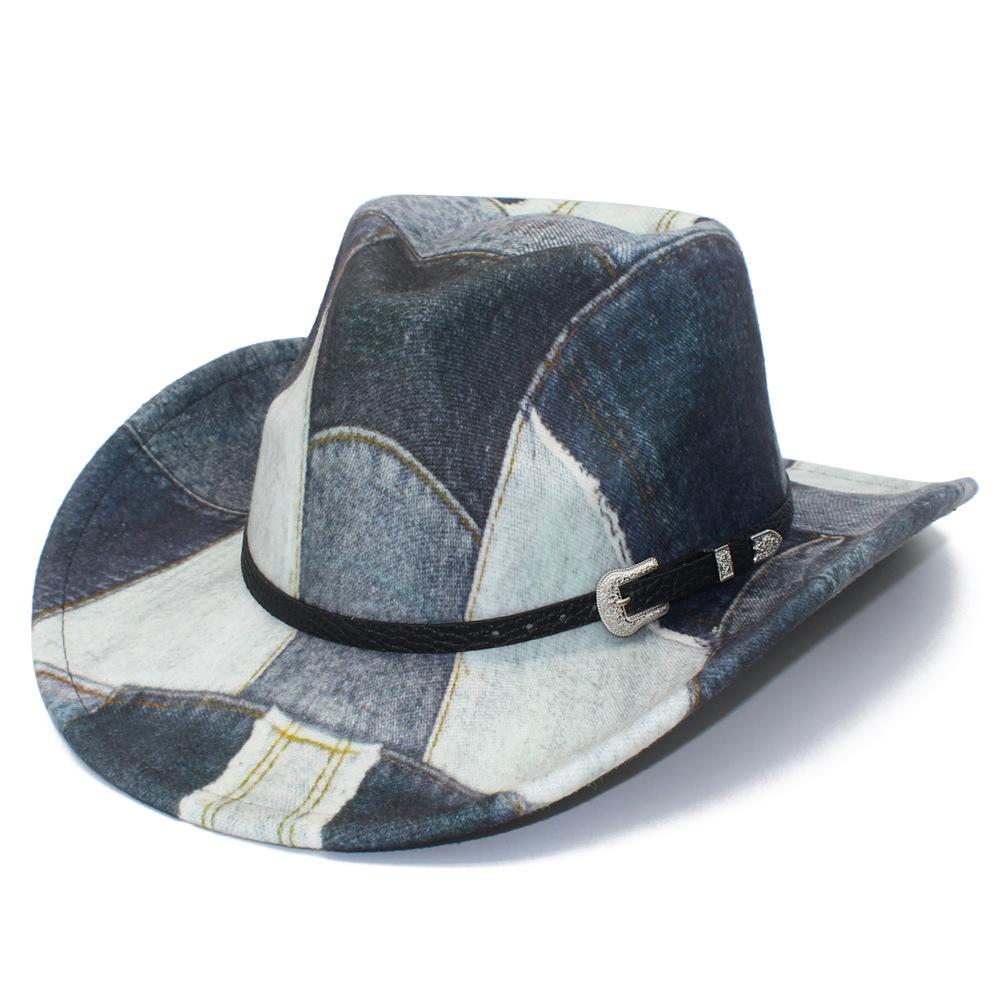 Fashion Street Splicing Top Hat European and American Style Retro with Metal Buckle Belt Jazz Hat Classic Durable Cowboy Hat