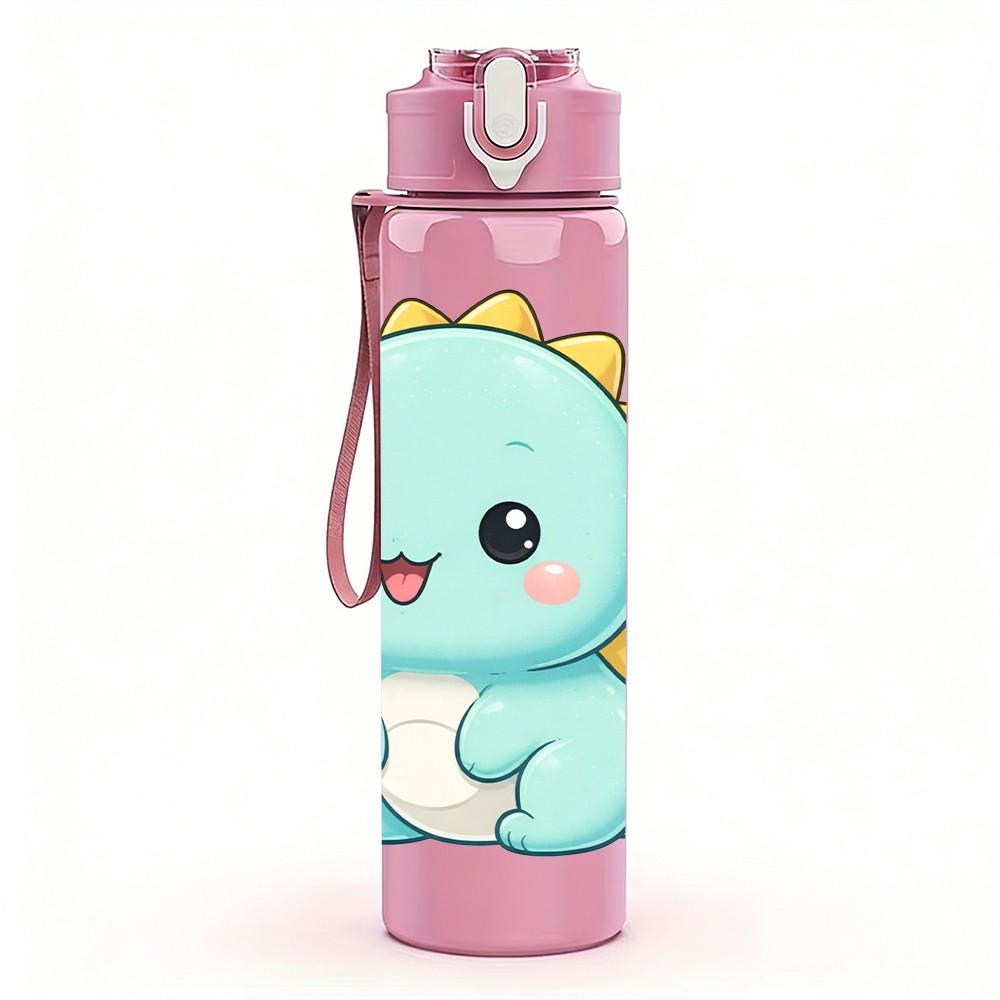 1PC Cute Baby Dinosaur Pastel Cartoon 750ml Color Plastic Sports Water Bottle Leakproof Flip Straw Lid Suitable for Sports Office Home Use