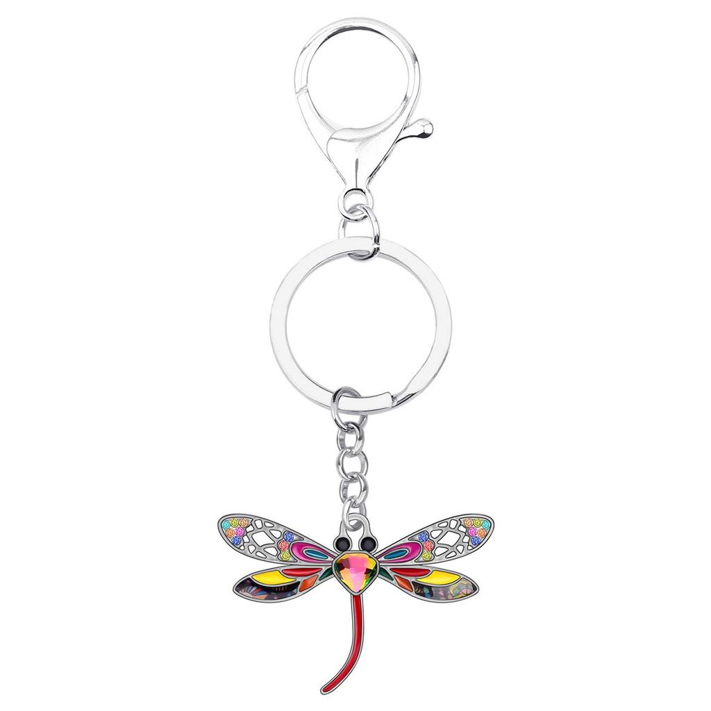 WEVENI Alloy Crystal Dragonfly Keychain, Insect Charm, Enamel Jewelry for Women and Girls, Carpet Bag Accessory, Multicolor, 29mm x 45mm
