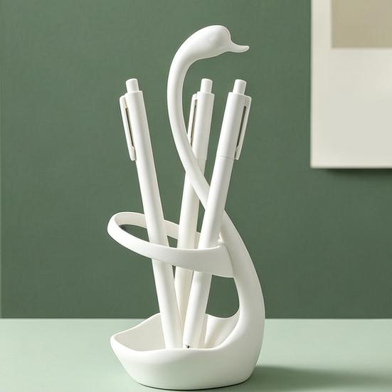 3D Printed Elegant Swan Storage Rack with Ventilation And Draining Base, Multi-Purpose Toothbrush Holder Pen Organizer Cutlery Stand for Bathroom