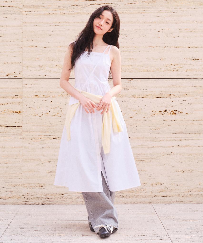 LEE Women Pintuck Sleeveless Long Dress White
