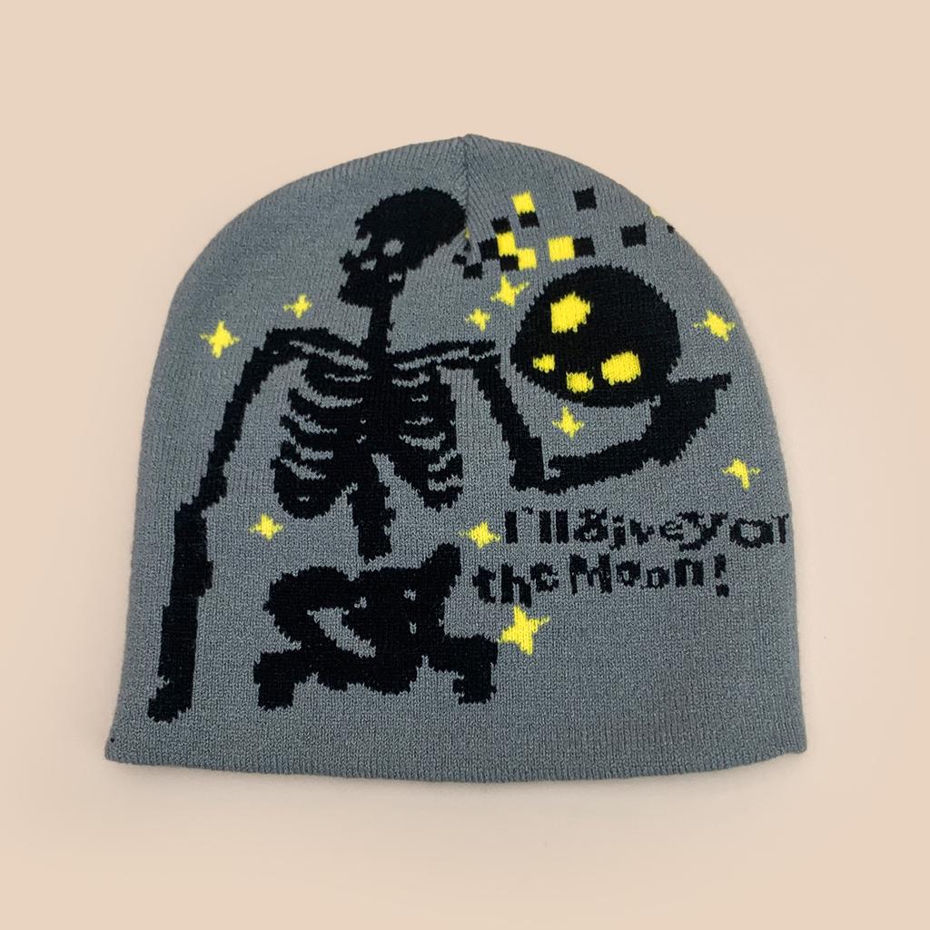 Halloween Skull Moon Jacquard Knit Hat Men And Women Warm Spoof Hip Hop Personality Cold Hat Pullover Hat