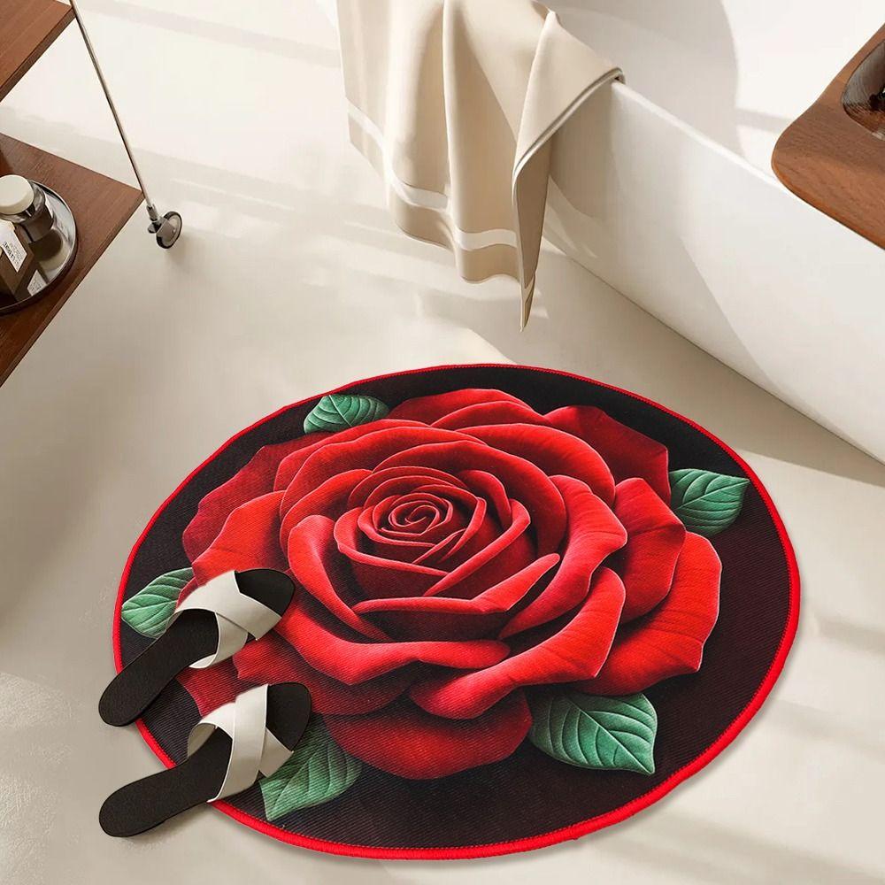 Quick Dry Rose Floor Mat Absorbent Bathroom Rug Creative Flower Carpet  for Living Room Bedroom