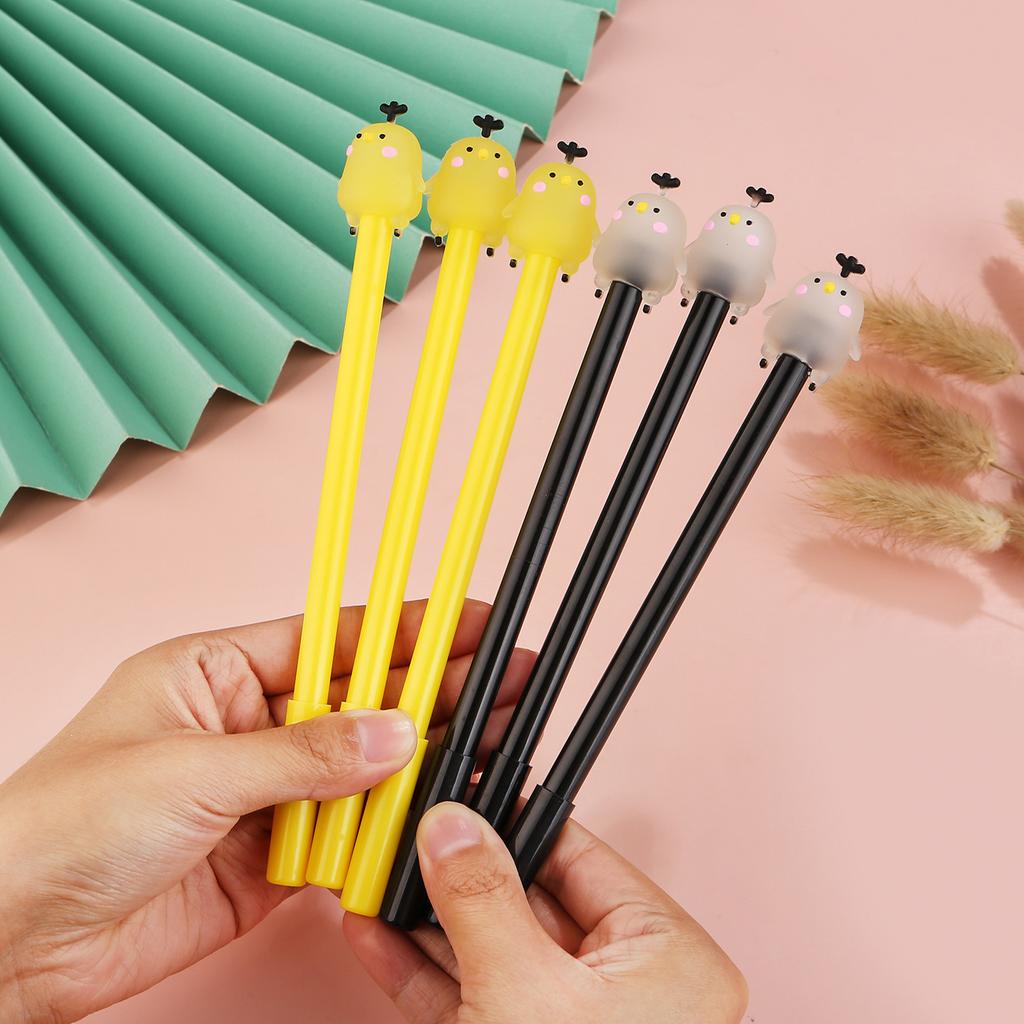 Back to school season 10pcs 0.5mm creative cartoon silicone jelly chicken neutral pen cute student stationery chicken black pen office signing pen