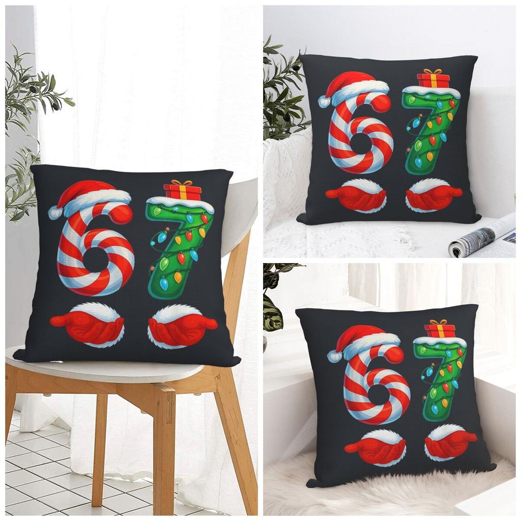 Christmas Funny Six Seven Meme Brainrot Santa Claus Pillow Case Cushion Cover Soft Pattern Pillow Cover Funny Pillowcases