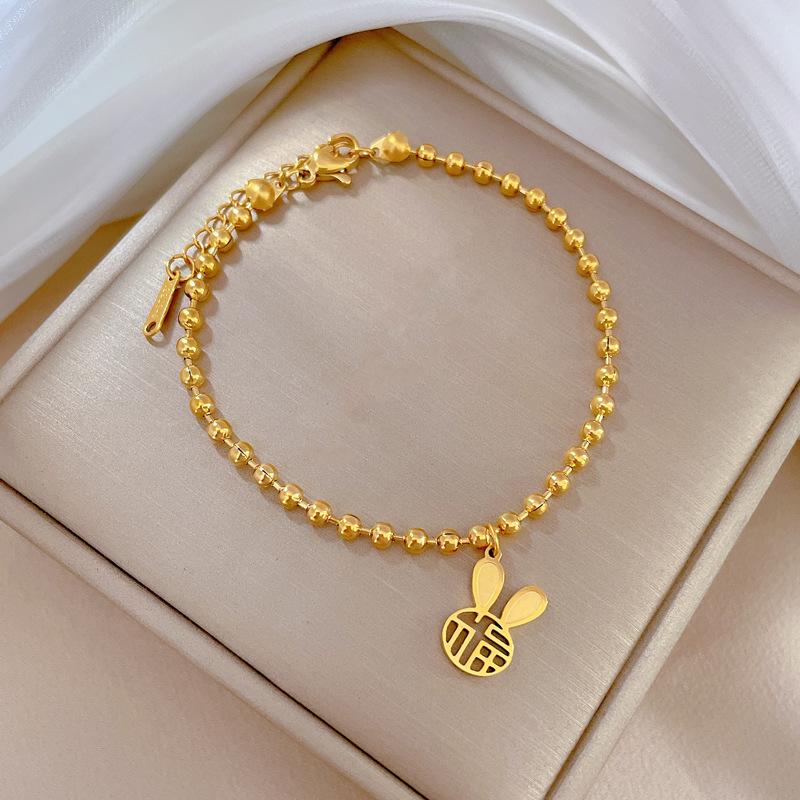 

Dongdaemun Personality Temperament Mori Fu Rabbit Round Bead Bracelet Female Retro Girlfriend