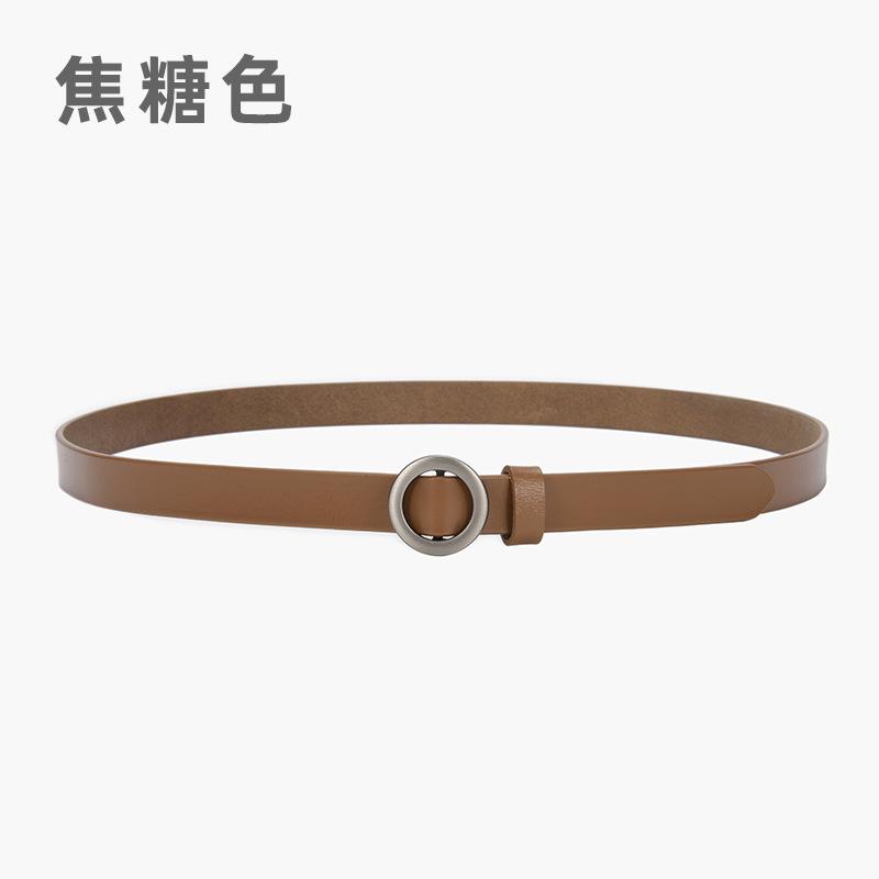 Leather Fine Belt Women'S Cowhide Round Buckle Belt Women'S Casual Decorative Skirt Waist Women'S Belt