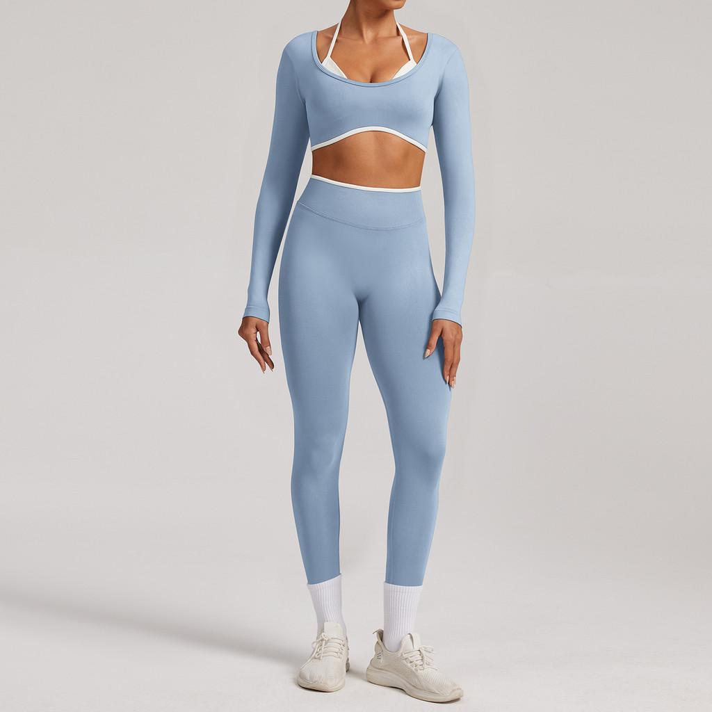 Seamless Yoga Set Long Sleeve Fitness Wear With Moisture Wicking For Women Outdoor Running