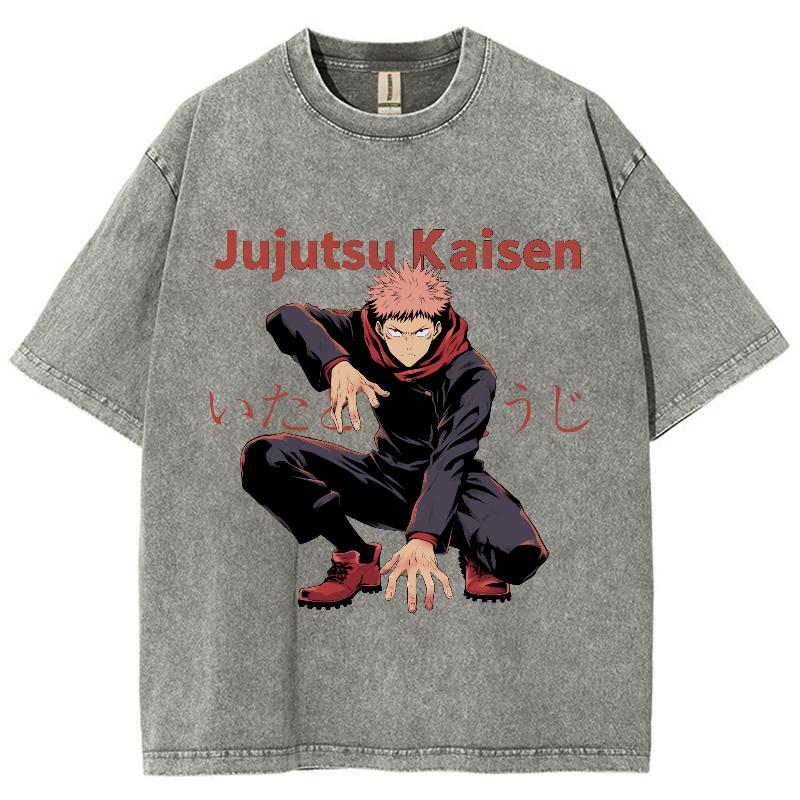 Jujutsu Kaisen Anime Clothing Itadori Yuji Graphic Print Tee Men Women Short Sleeve Tshirts Harajuku Male Washed Cotton T-shirt