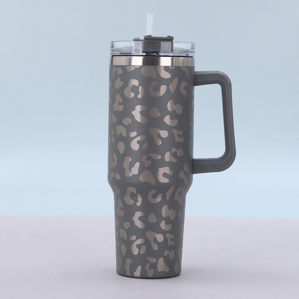 1Pc 1200ML 304Stainless Steel Print Cup with Straw Portable Car Cup Large Capacity Water Cup Car Water Bottle