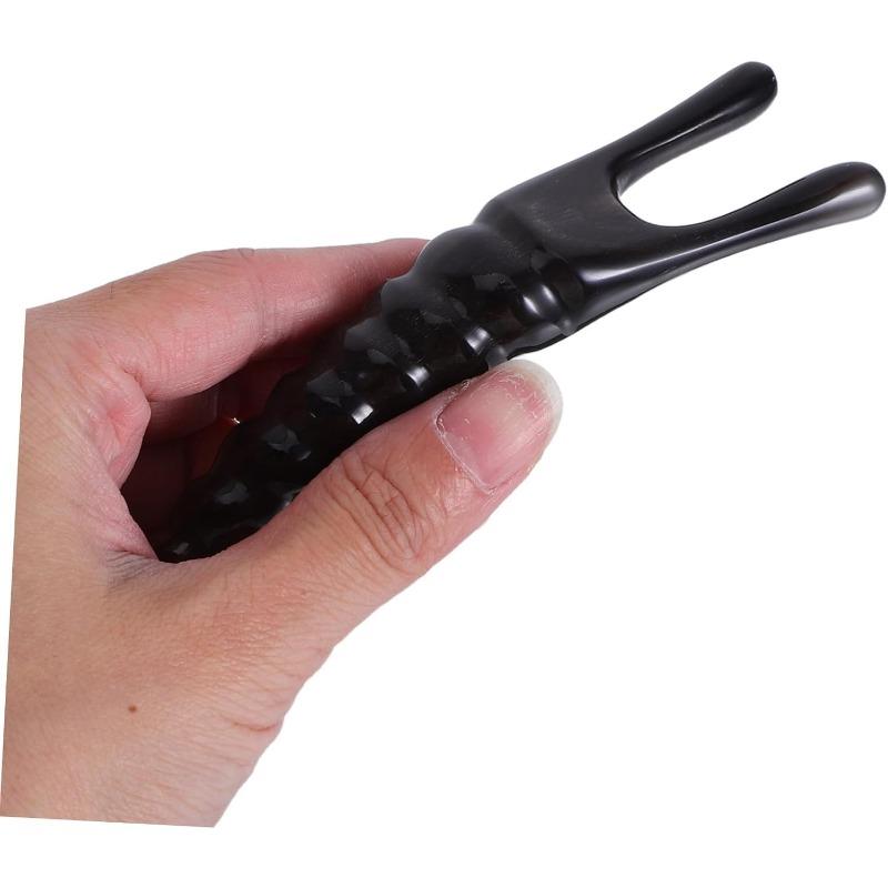 Portable Black Horn Massage Stick - Mini Gua Sha Tool for Face, Eyes & Neck, Acupressure Therapy for Eye Fatigue, Durable & Compact for Home