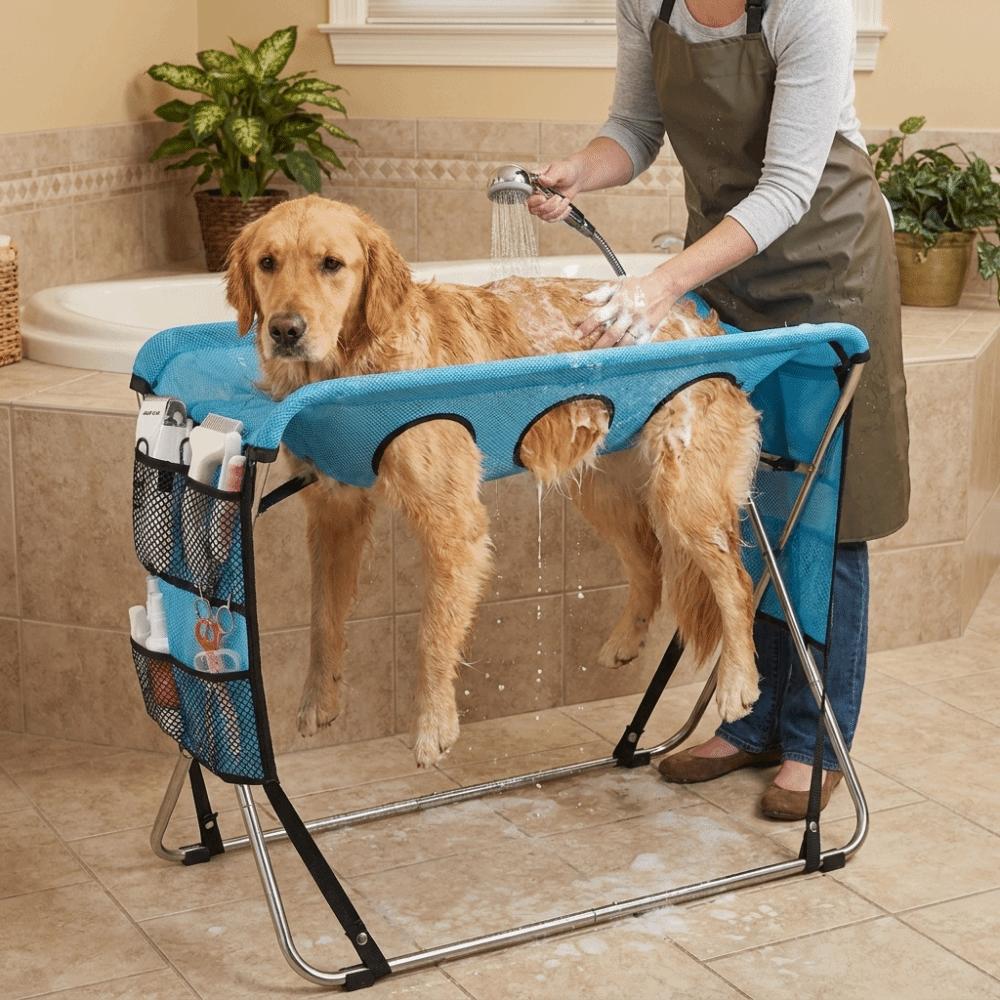 Folding Pet Grooming Hammock Quick Dry Mesh Multi Hole Pet Bathing Rack Anti-Scratch Detachable Cat Nail Clipping Holder