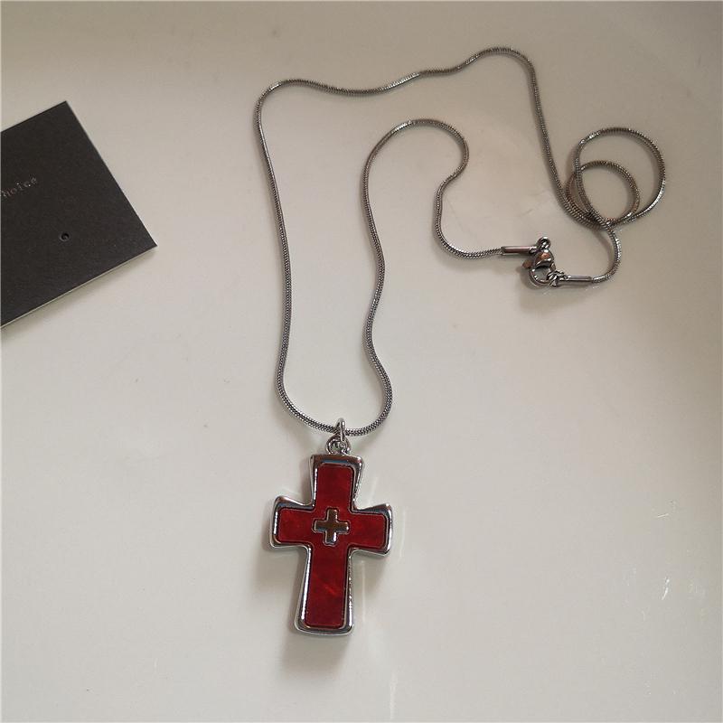 Gothic Trendy Y2K Red  Heart Cross StarPendent Snake Chain Choker Necklace For Women Men Punk Vintage Grunge Aesthetic Jewelry