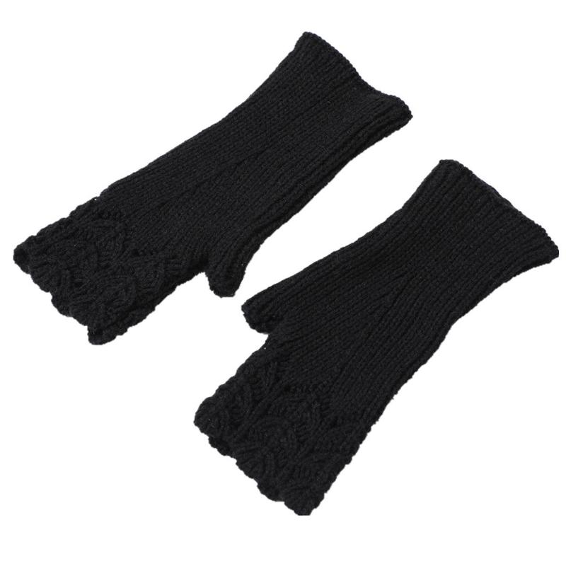 Knitted Half Finger Gloves Stretchy Warm Gloves Fingerless Thumb Hole Gloves
