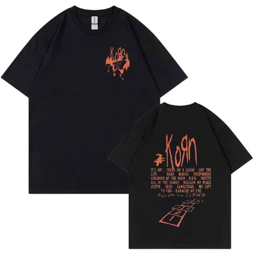 Korn Follow The Leader Album Tee Shirt Metal Gothic Rock Band T Shirt Men's Clothing Harajuku Style Oversized T-shirt Streetwear