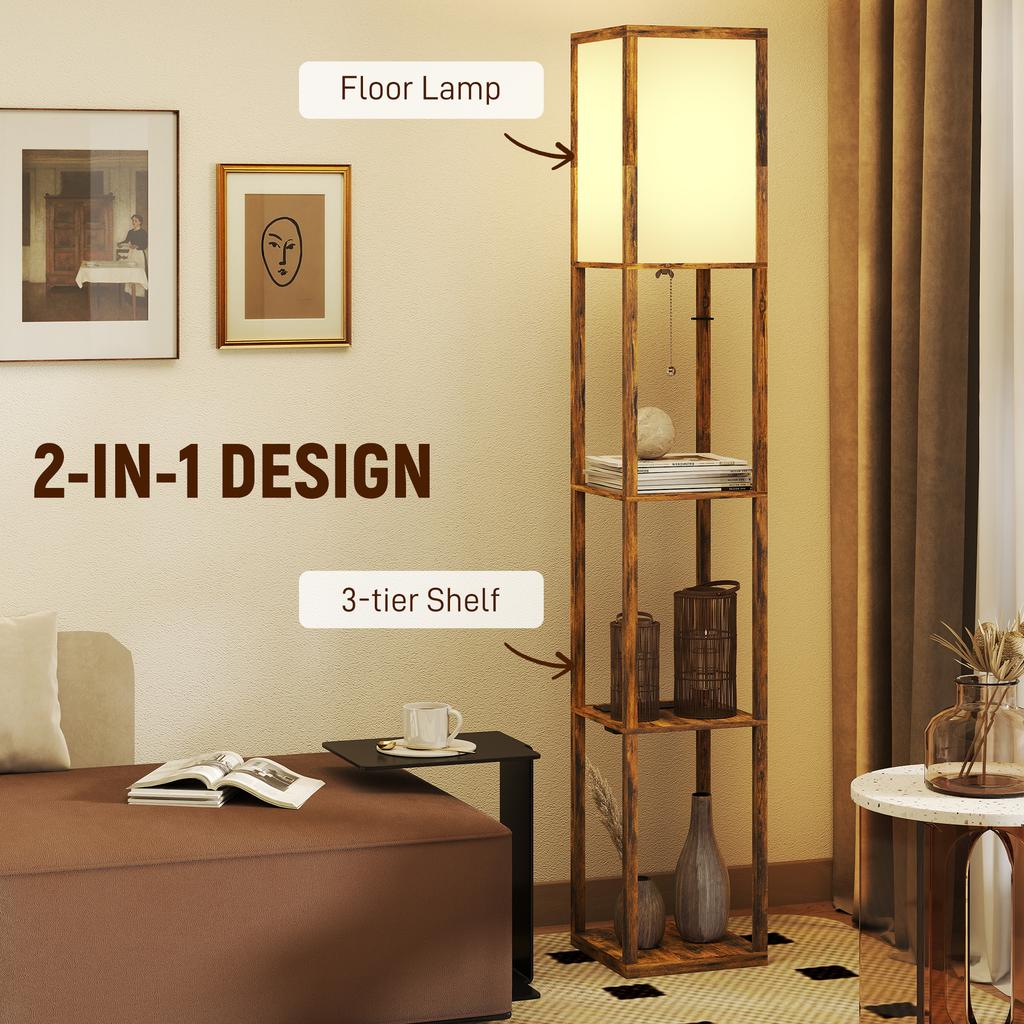 Floor Lamp with Shelves, 4 Layer Standing Lamp with USB Ports, 3 Colour Temperature, Rustic Brown