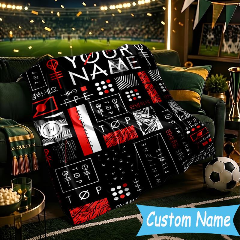 Custom Name Twenty One Pilots Music Evolution Flannel Blanket, Use for Birthday/Holiday Gift, Soft Blanket for Sofa/Bed/Camping/Office, Home Decor