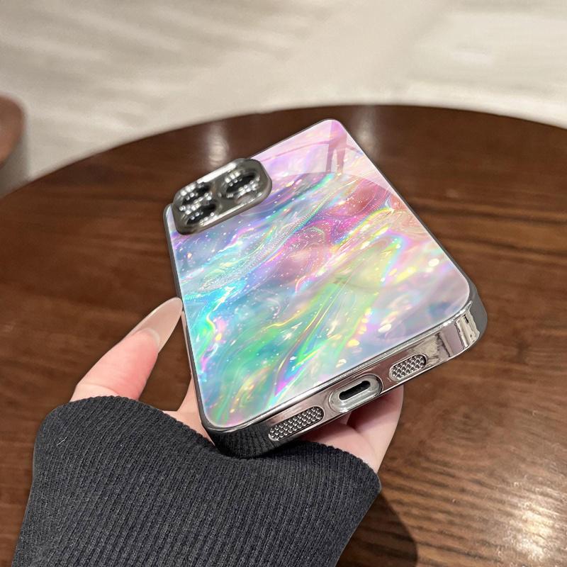 Colorful Cloud Pattern Electroplated Glass Phone Case Suitable for iPhone 18 17 17pro 16 15 14 14plus 13 12 11