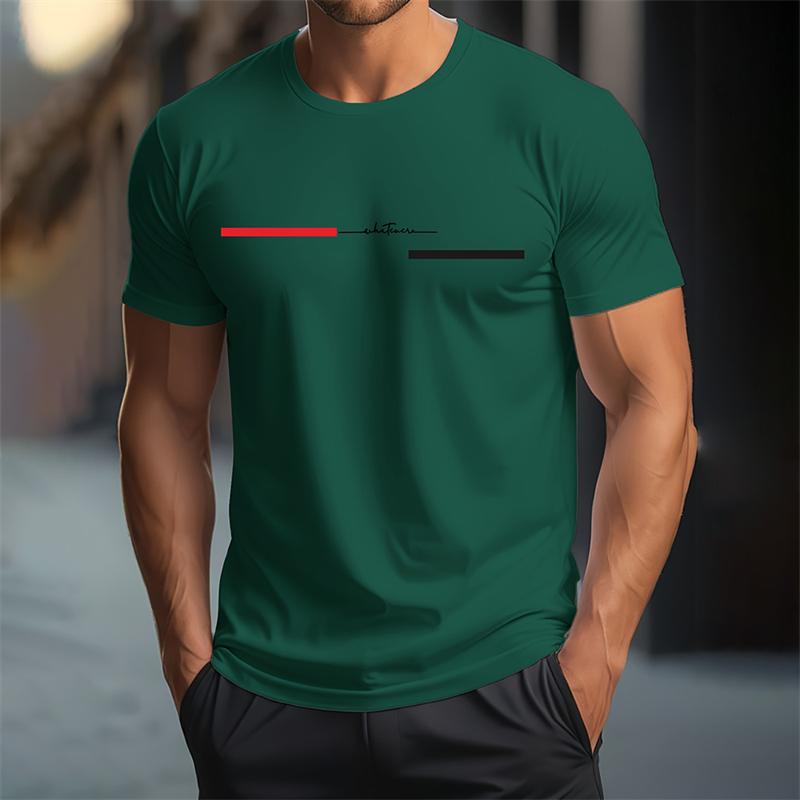 Summer Round Neck 3D Simplified Pattern Letters Print Top Fashionable Casual Short Sleeved Men's T-shirts