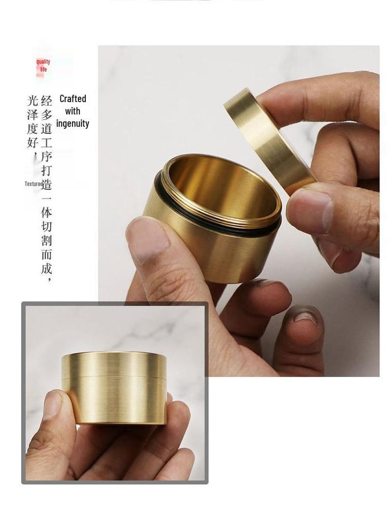 Leak-Proof Brass Medicine & Tea Storage Can - Portable Travel Jar with Threaded Seal, Multi-functional for Business Trips