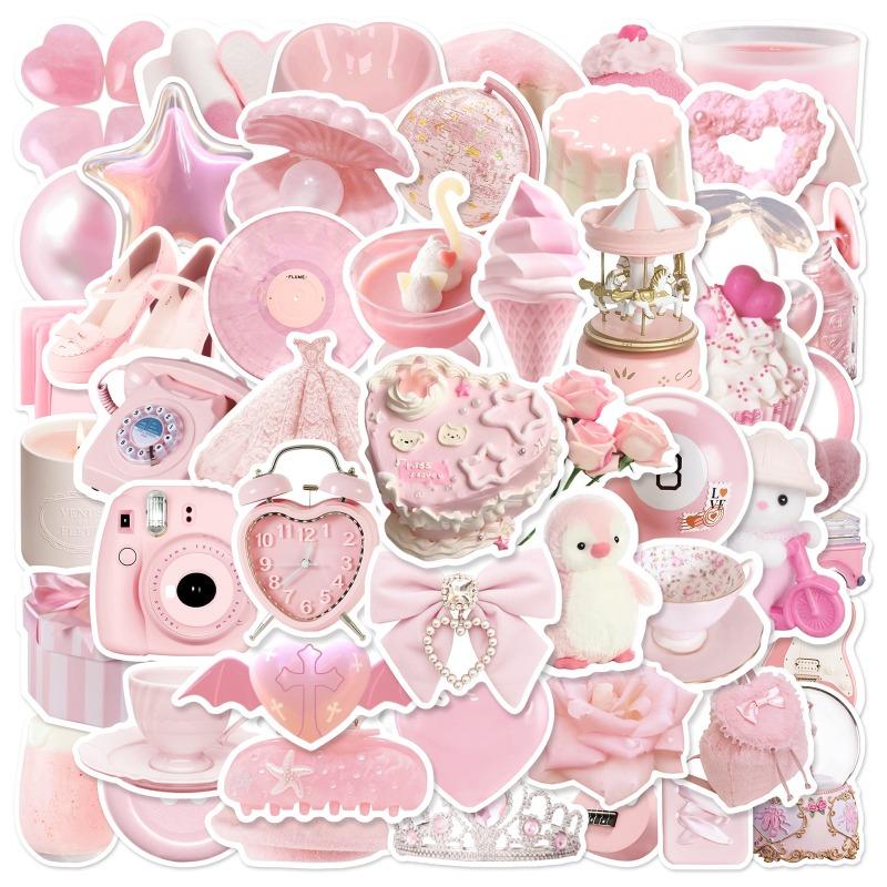 50PCS Simple Cute Pink Sweety Style Graffiti Stickers For Bicycle Hand Account Pencil Case Decals