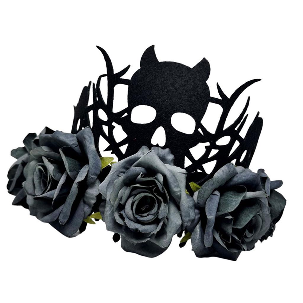 Adjustable Witch Devil Crowns Headpiece For Halloween Parties Soft Fabric Roses Costume Decoration