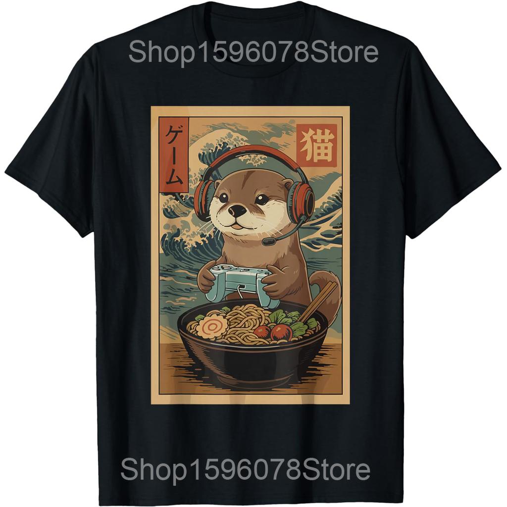 Camisetas Gráficas Engraçadas de Lontra com Óculos de Sol para Homens Mulheres Algodão Puro Humor Streetwear Camiseta Manga Curta Unissex Roupa Solta