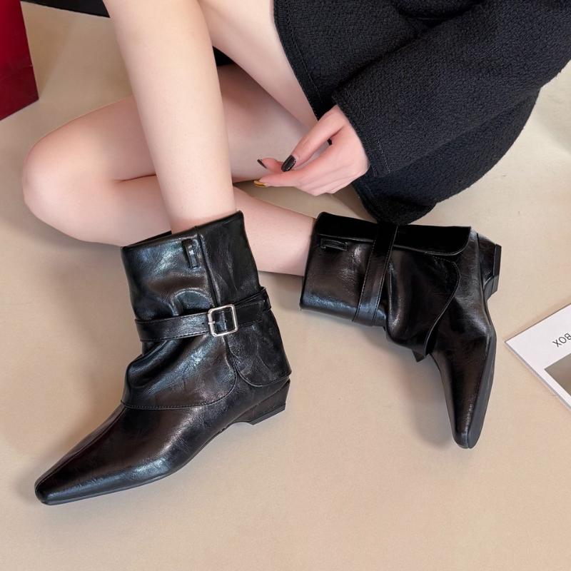 Female Low Heel Footwear Modern Ladies Ankle Boots Shoes Buckle Fashion Pointed Toe Women Short Western Boots Slip on Shoes