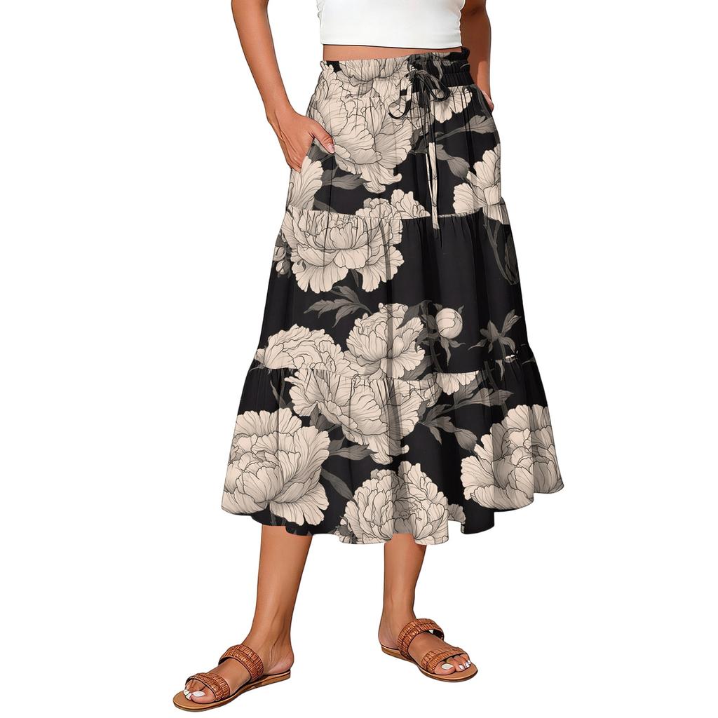 Gonna Maxi da Donna Coulisse Vita Alta Estiva Gonne Lunghe Leggere a Balze Fluide Floreali Plissettate
