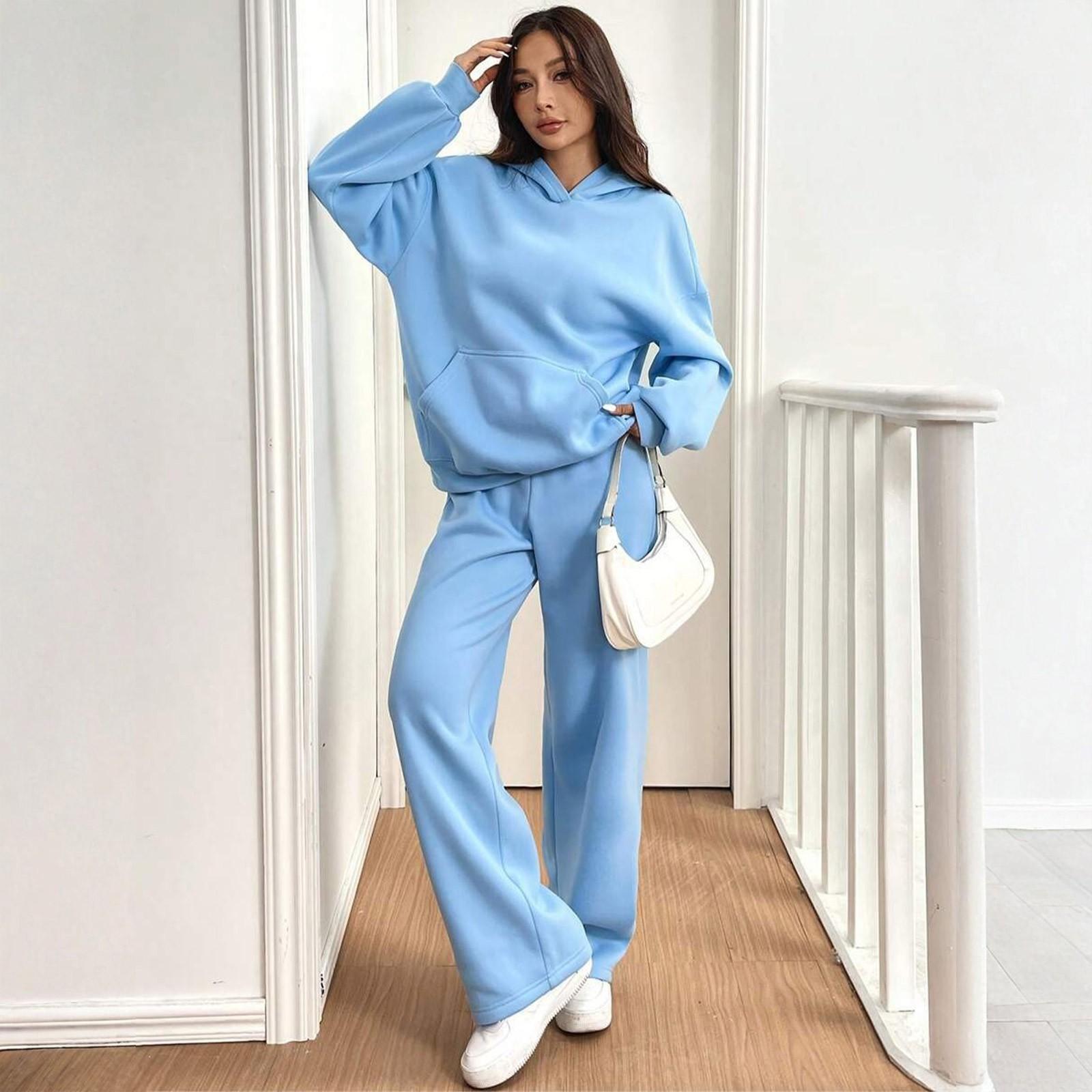 

Женский повседневный теплый худи и повседневные брюки Зимний спортивный костюм XL небесно-голубой