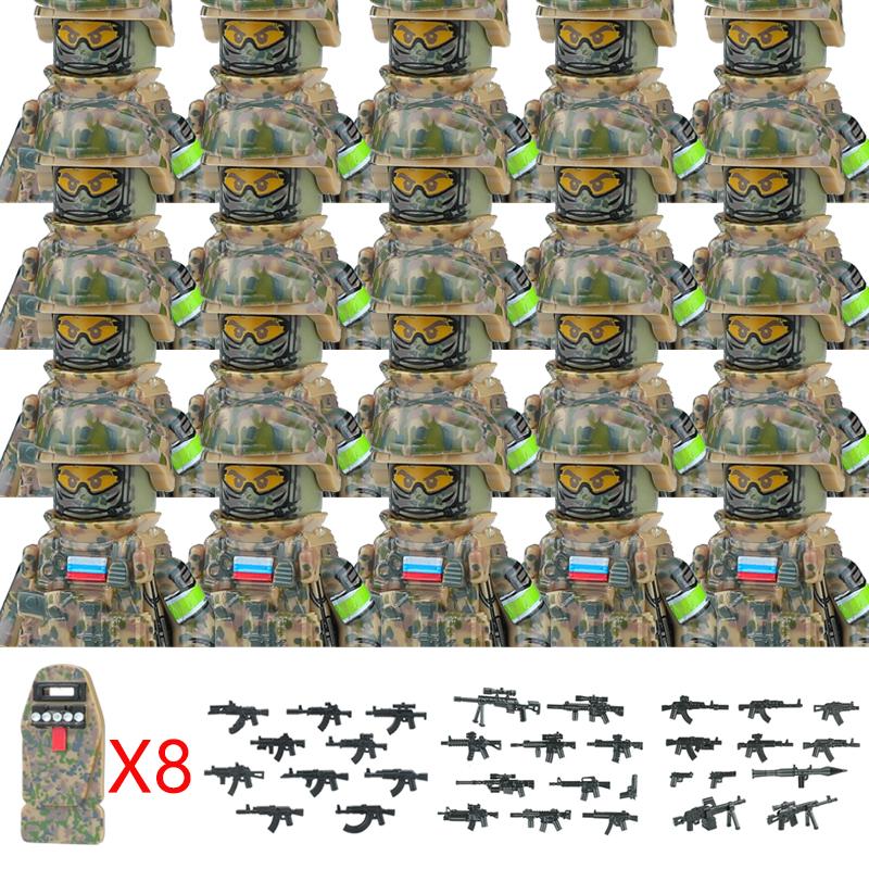 20PCS Military Army Figures Building Blocks SWAT Ghost Commando US Russia Special Forces Soldier Weapons Shield Belt Bricks Toys