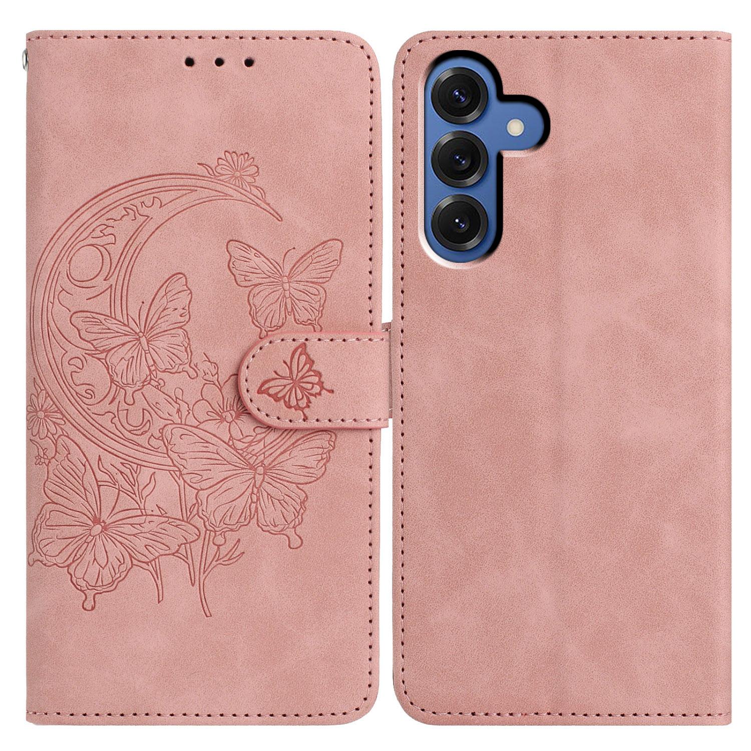 

For Samsung Galaxy S25 Case Butterfly Flower Imprinted PU Leather Wallet Stand Phone Cover C