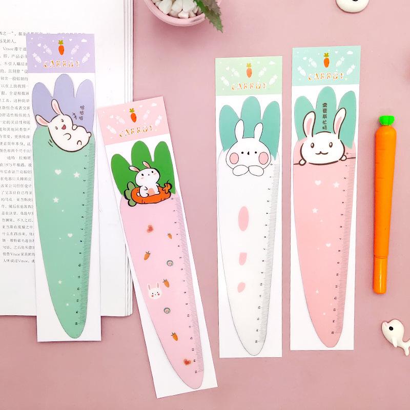 1 Stück Niedlicher Karotten-Hase Kawaii Schreibwaren Cartoon-Zeichnung Geschenk Koreanisch Büro Schule Kätzchen Gerade Kunststofflineal