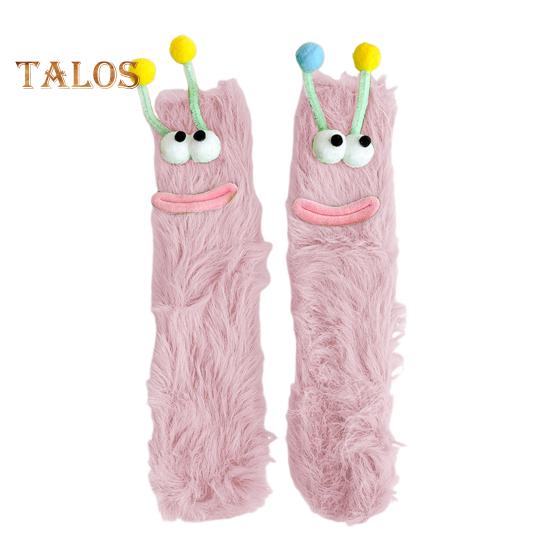1 Pair Cartoon Socks Funny Expression Decoration Animal Big Eyes Thick Fuzzy Plush Warmth Retention Fall Winter Floor Socks Holiday Gift