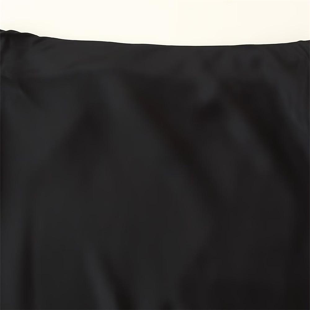 Women's Casual Slimming Satin Midi Skirt with Lace Trim