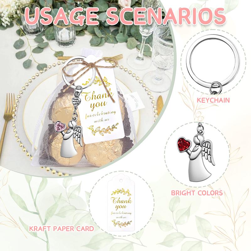 Angel Keychains With Organza Bags & Gift Tags For 30 Guests, Baby Shower Guest Gifts Baptism Favors Wedding Favors For Guests