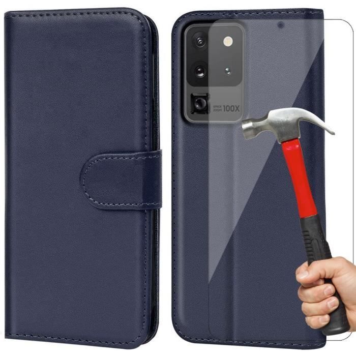 Coque de Protection - BOOLING - pour Samsung Galaxy S20 Ultra - Coque Semi-Rigide - 2 Verres Trempés - Bleu Marine