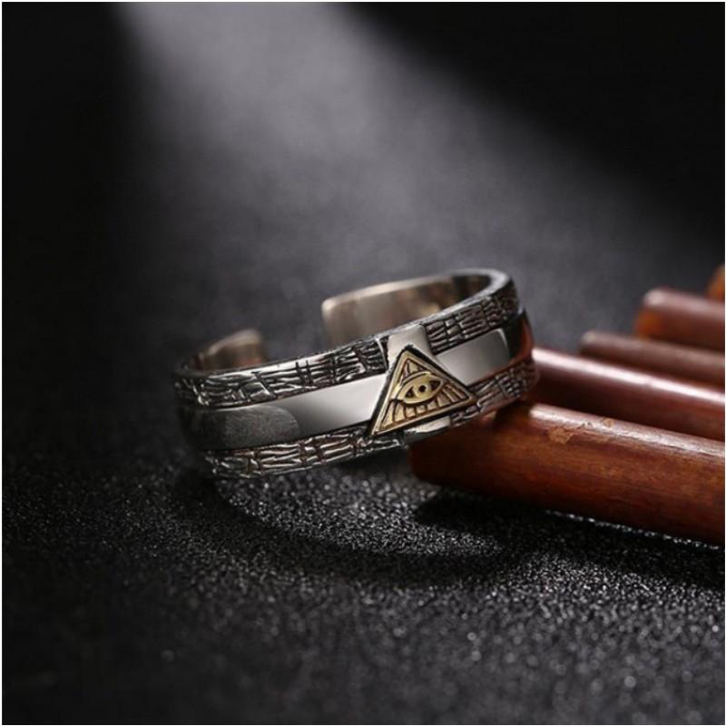 Adjustable Vintage Horus Eye Ring In Sterling Geometric Retro Statement Jewelry Men Women