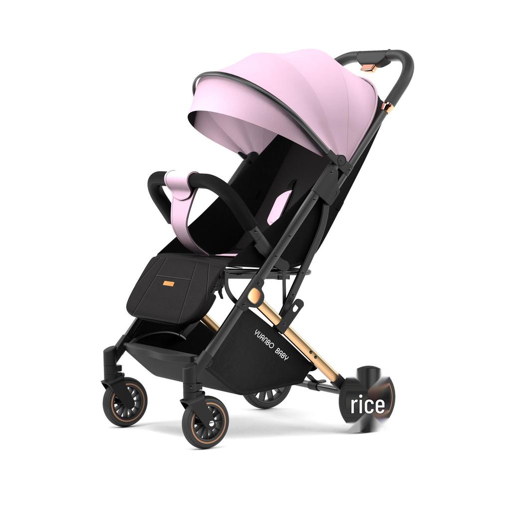 Lightweight Baby Stroller, Reclining & One-Key Fold, 4-Wheel Shock Absorption for Outings