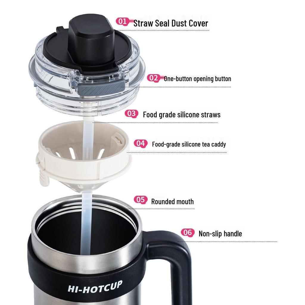 316 Stainless Steel Large Capacity Thermos Cup with Ceramic Inner Liner - Insulated Straw for Outdoor Use