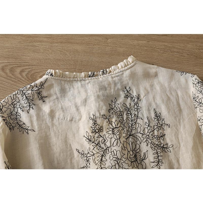DIMANAF 2026 Women Plus Size New Summer Blouse Shirt Long Sleeve Casual Loose Lady Tops Shirts Linen Embroidery