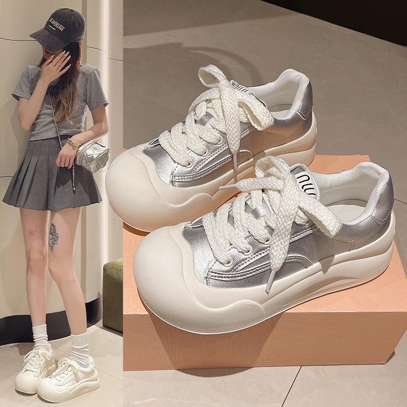 Ugly Cute Big Head Shoes Women's Autumn New Platform White Shoes Women's Leather Versatile Sports and Leisure Board Shoes Women