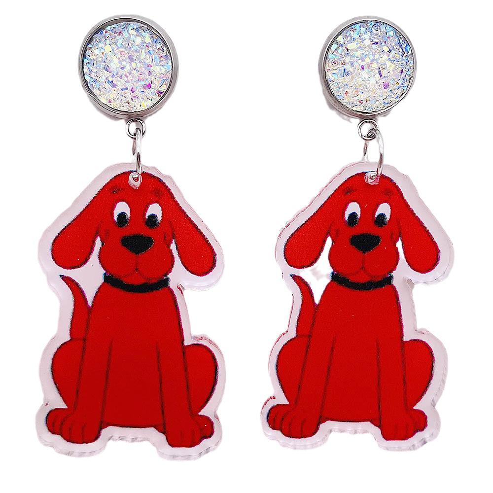 Acrylic Cartoon Animal Earrings - Cute Dragonfly, Red Dog, and Elephant Design for Students & Teachers