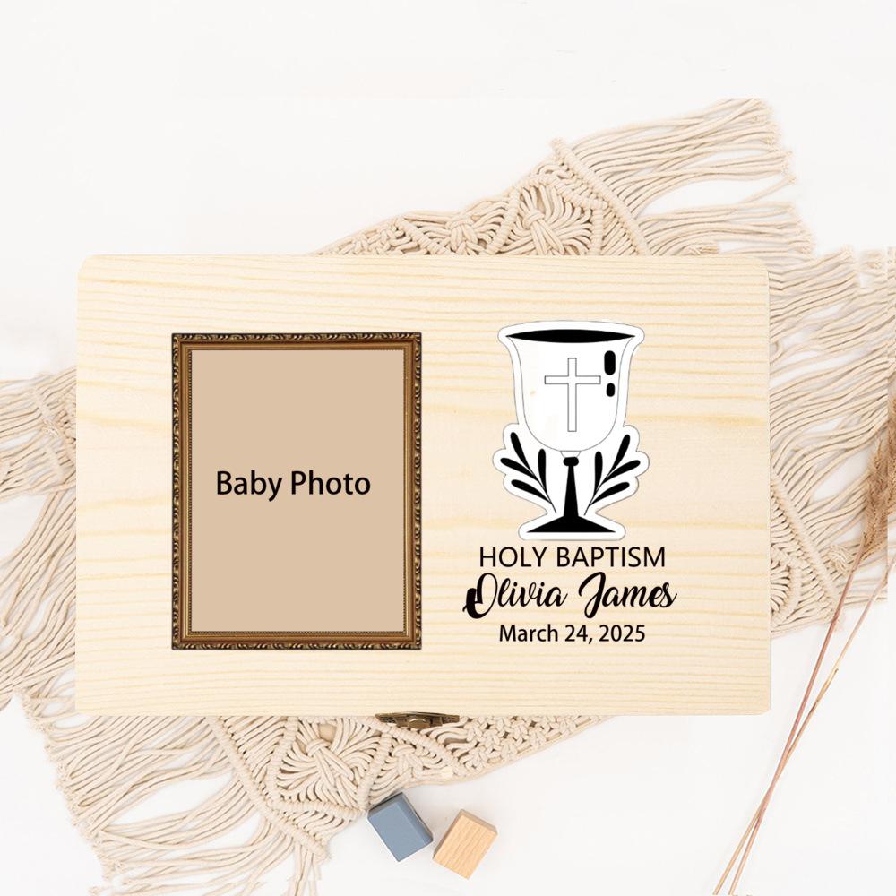 Персонализированная деревянная шкатулка на Крещение Первое Причастие Подарок на Крестины Религиозный подарок для крестника внука крестных 15X10X52CM 4170₽