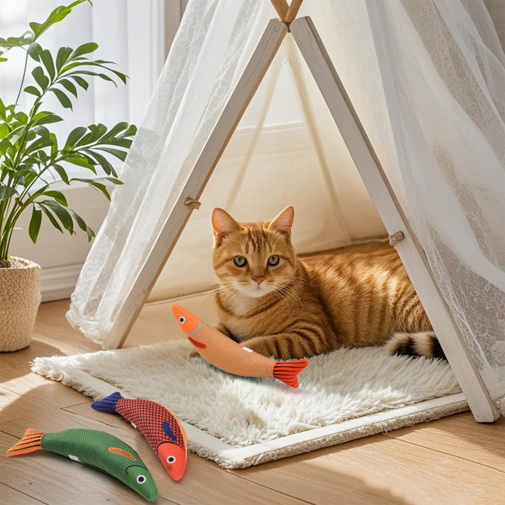 AUSCAT Cat Toy Fish Matatabi Toy Cat Stuffed Toy for Solo Play with Catnip Chewing Toy Set of 3