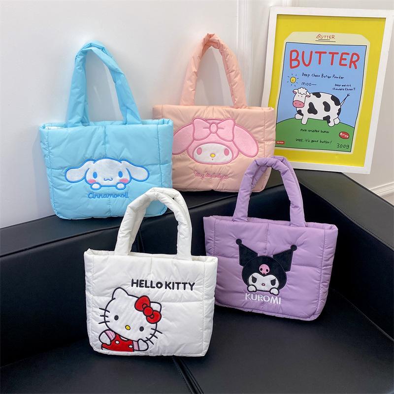 Fashion Cartoon Down Cloth Handbag Bag Four-color Shoulder Bag Cute Soft Cute Cat Tote Bag Large-capacity Bag