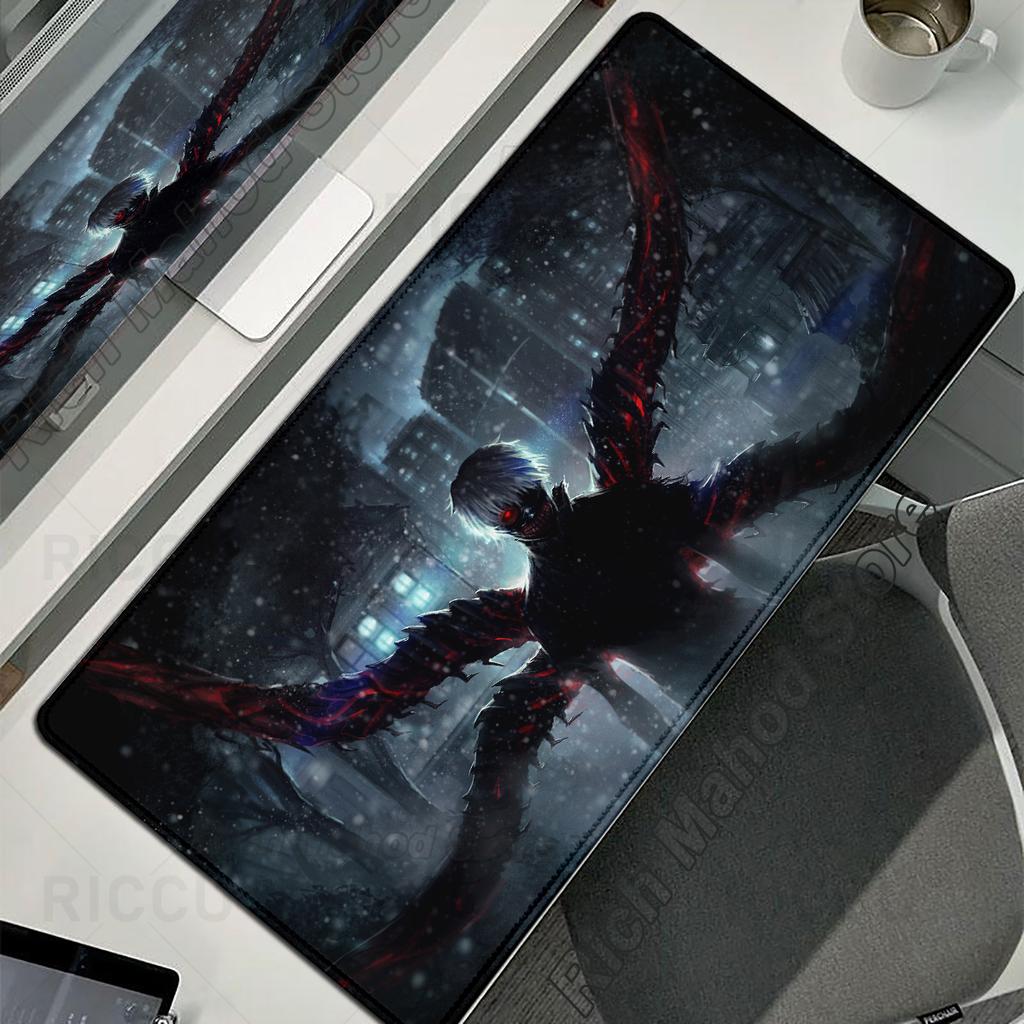 Black White Anime Desk Mat Tokyo Ghoul Mousepad Kaneki Ken Computer Gamer Non-slip Mouse Pad HD XXL PC Keyboard Desk Pad Playpad